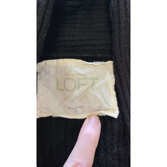 LOFT Lounge Black Rabbit Hair Blend Black Cable Knit Duster Cardigan Womens S - Picture 3 of 6